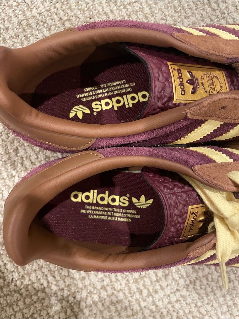 Adidas Gazelle Burgundy Suede Sneakers with Butter Stripes - Picture 2 of 4